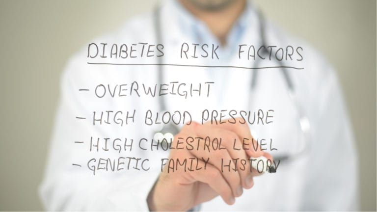 Doctor in Coat writing list of Diabetes Risks